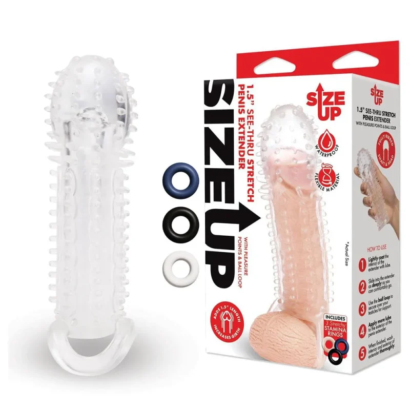 1 5 see thru stretch penis extender sleeve clear 3 8 cm