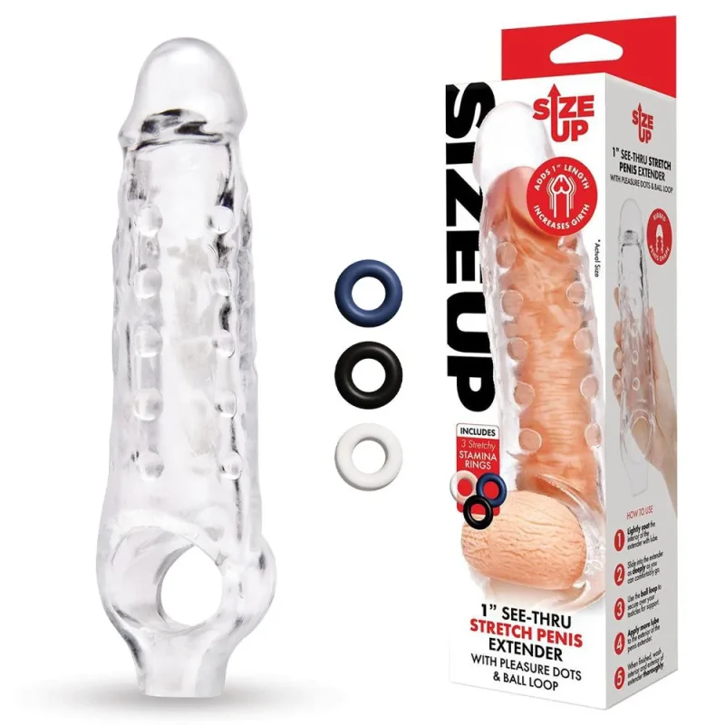 1 clear stretch penis extender sleeve 2 5cm penis