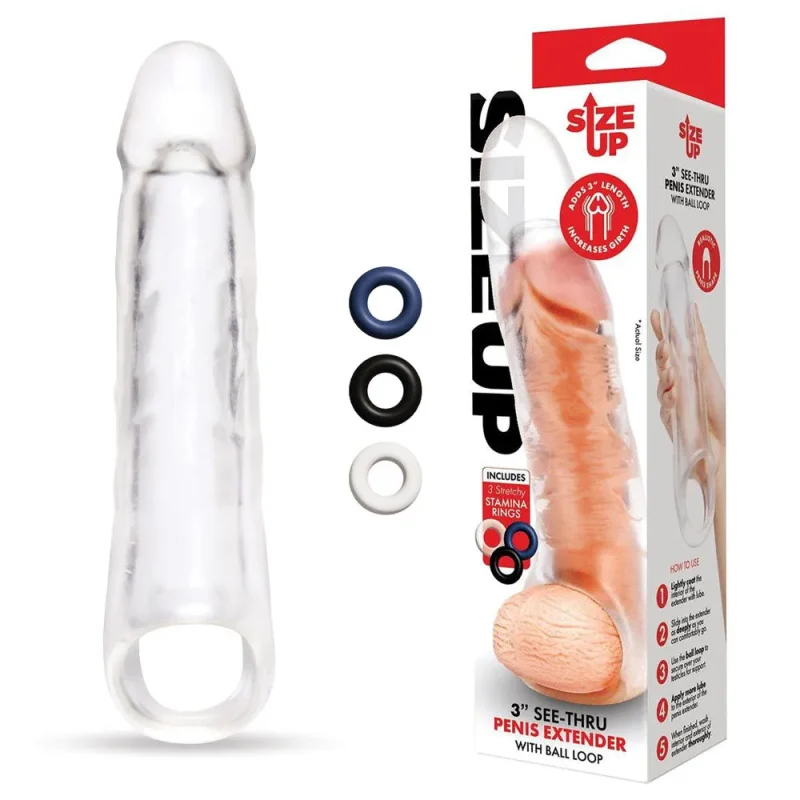 3 clear penis extender sleeve with ball loop 7 6cm