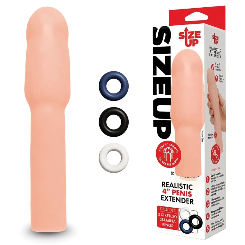 4 realistic penis extender sleeve flesh 10 1 cm