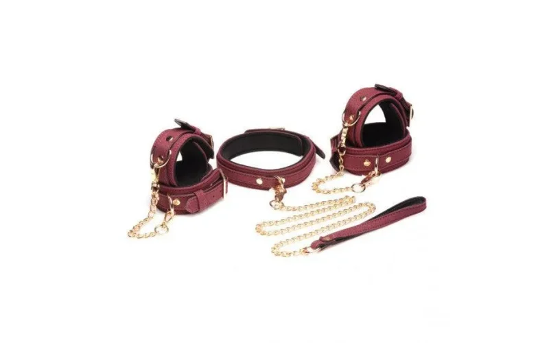 6 piece burgundy velvet bondage set