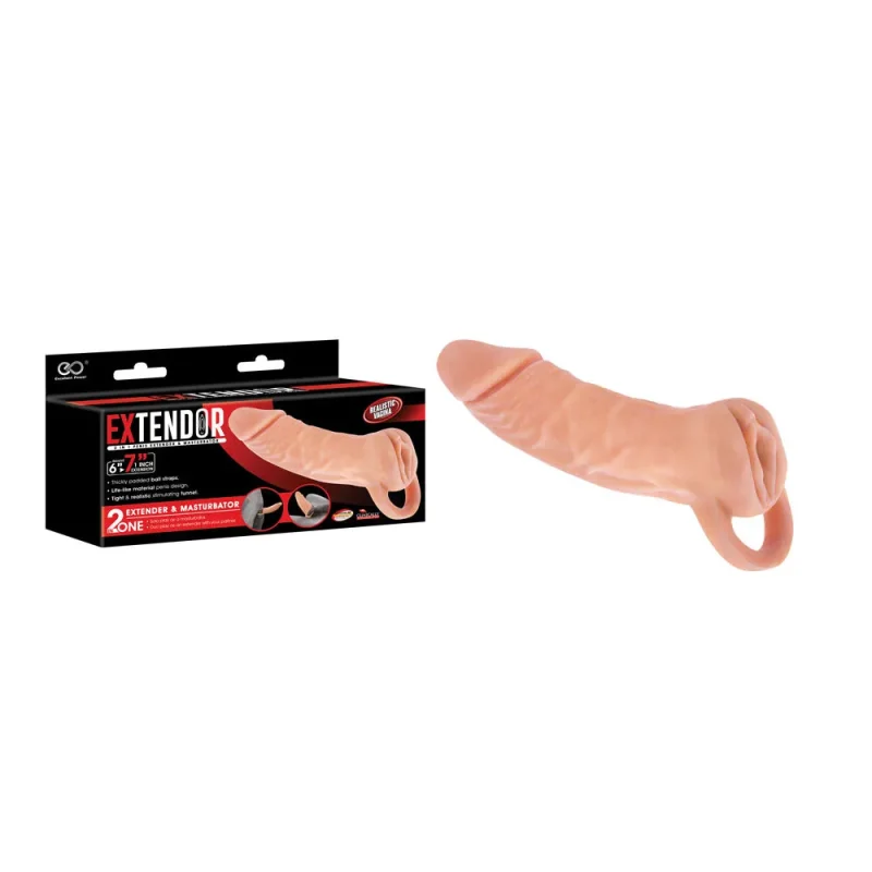 7 2 in 1 penis extender masturbator sleeve flesh 17 8cm extension with vagina opening