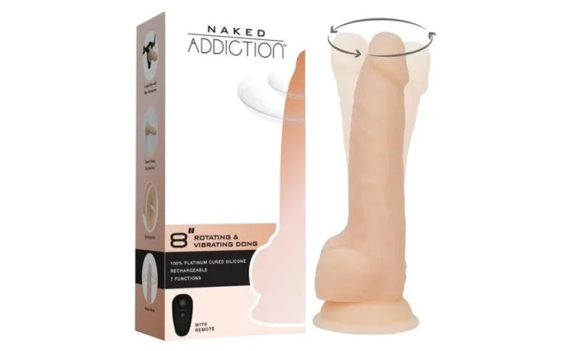 8in rotating vibrating dildo w remote vanilla