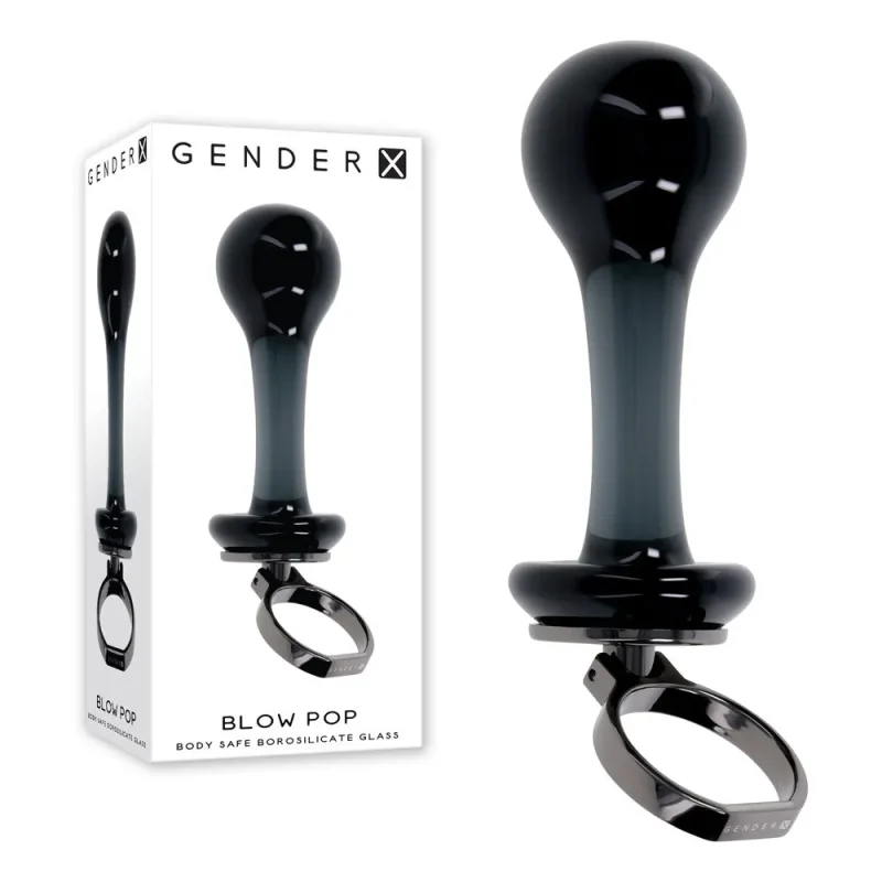 black 12 8cm glass plug blow pop gender x with ring pull