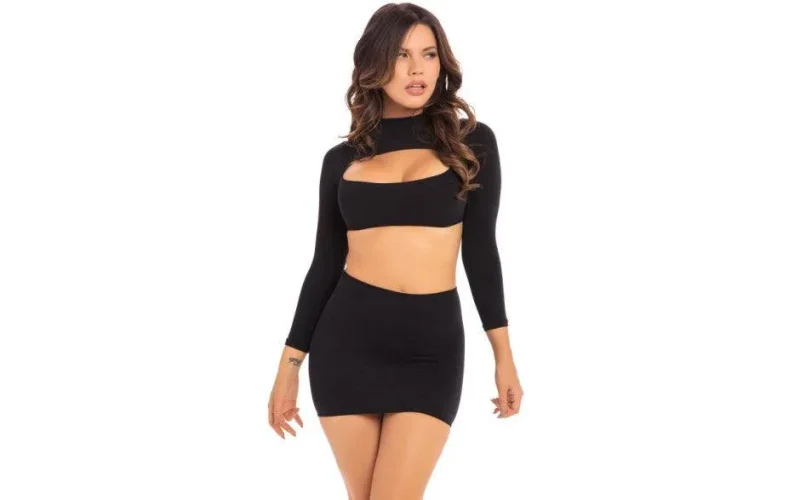 black 2 piece skirt set stop stare