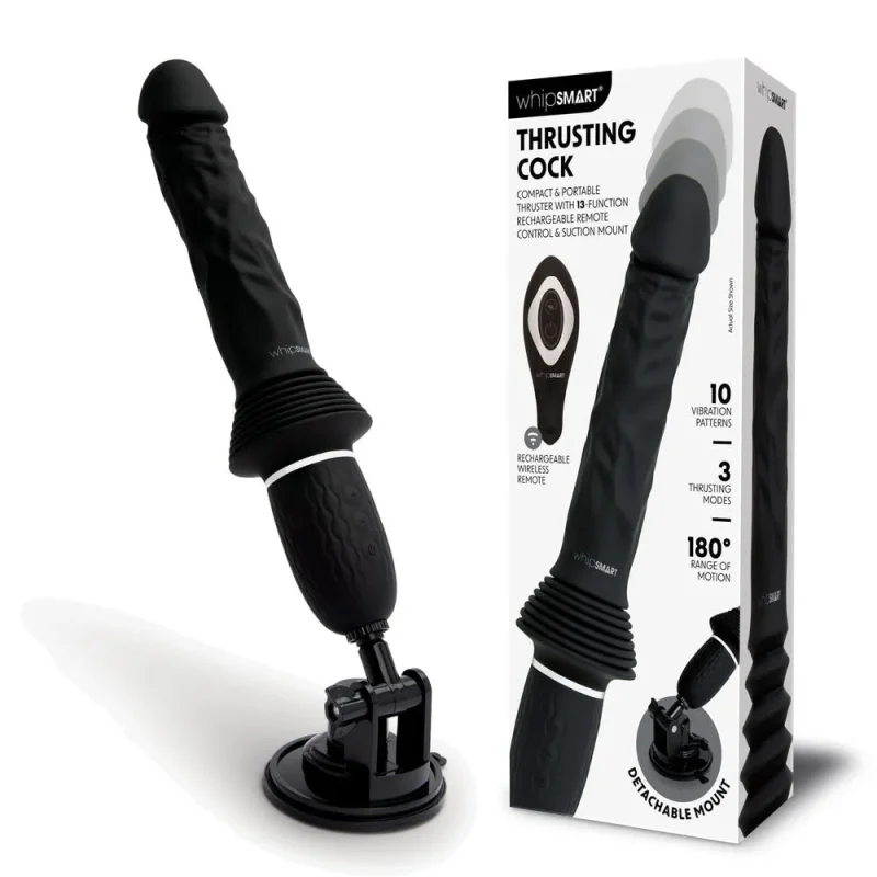 black 30cm usb rechargeable thrusting vibrator with suction mount