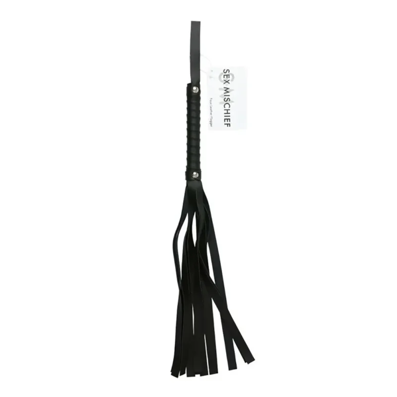 black faux leather flogger whip sexy mischief