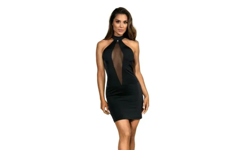 black halter neck mesh dress