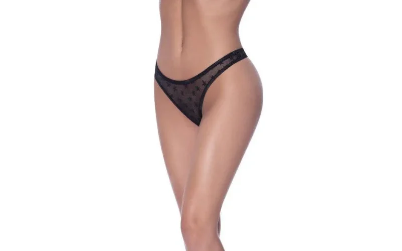 black high waist micro star thong