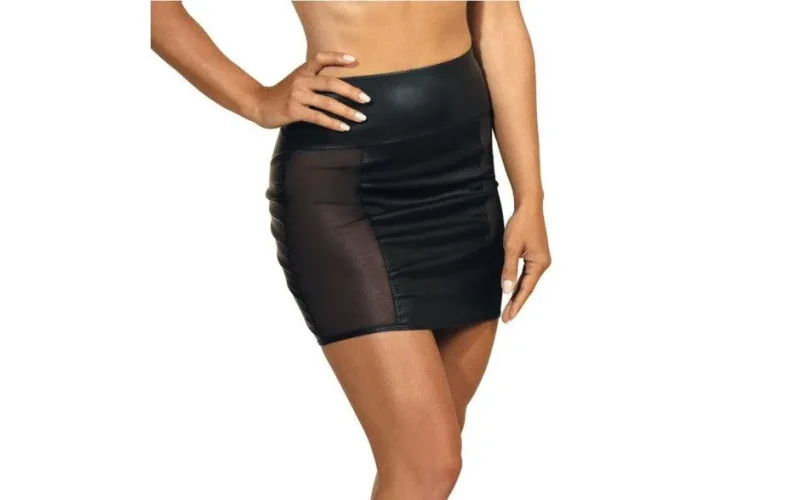 black mesh wetlook stretch skirt