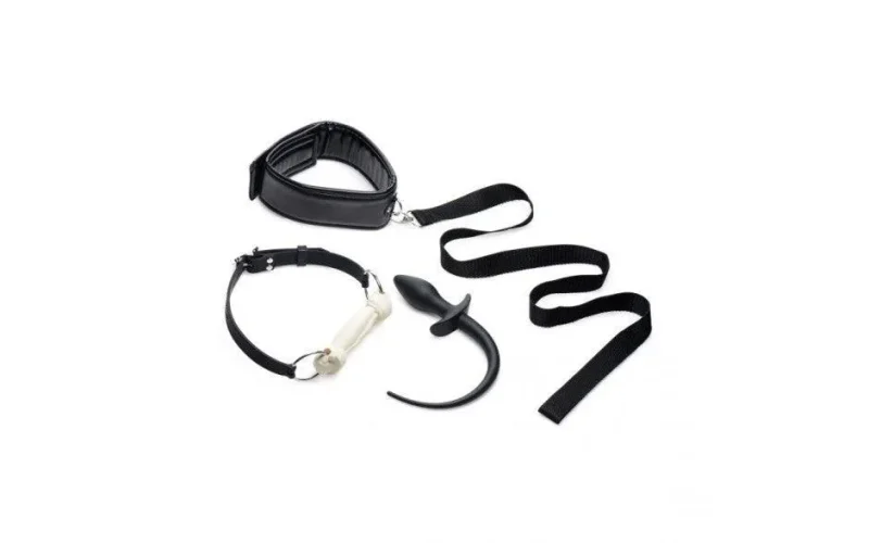 black puppy play set gag plug collar