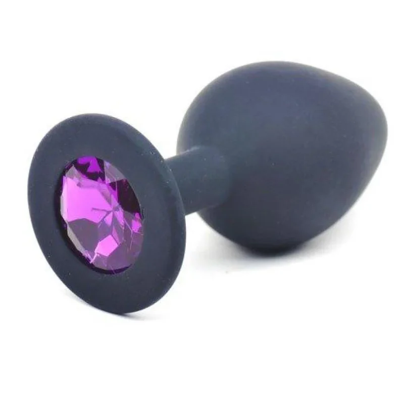 black silicone anal plug medium with purple diamond