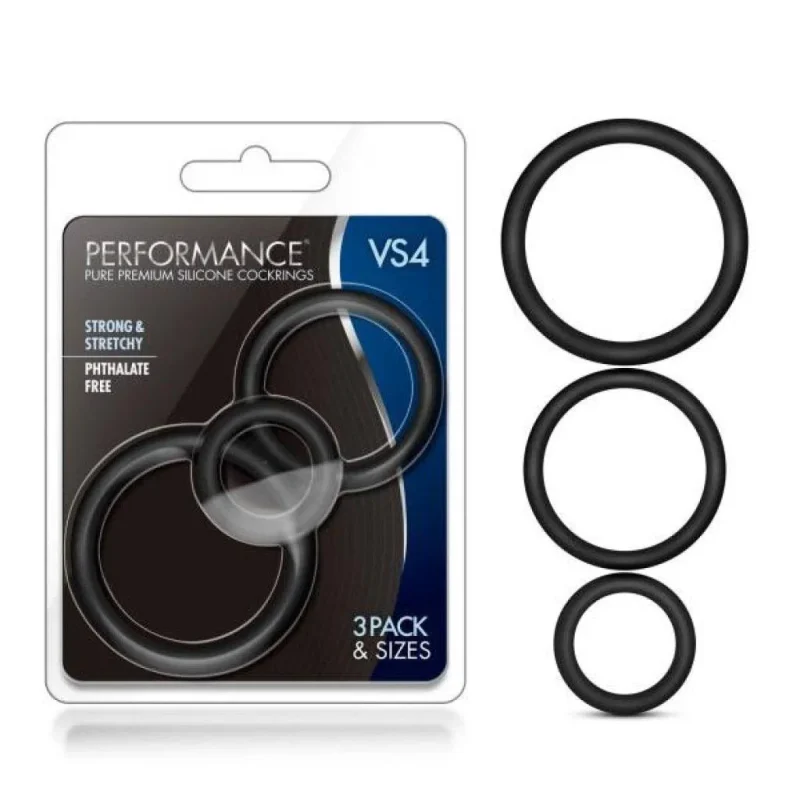 black silicone performance cock ring set 3 pack