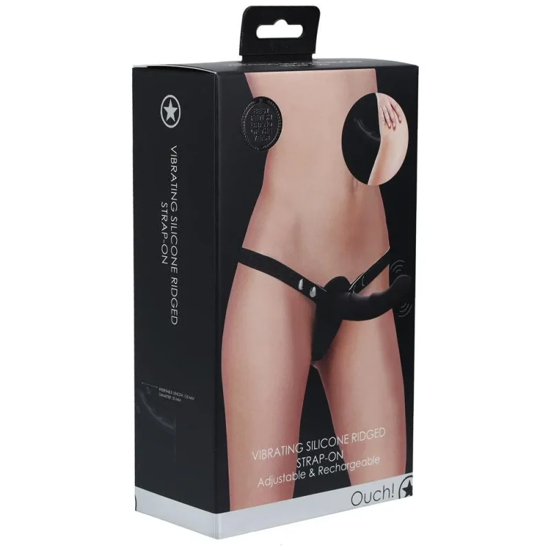 black vibrating silicone strap on with ridges