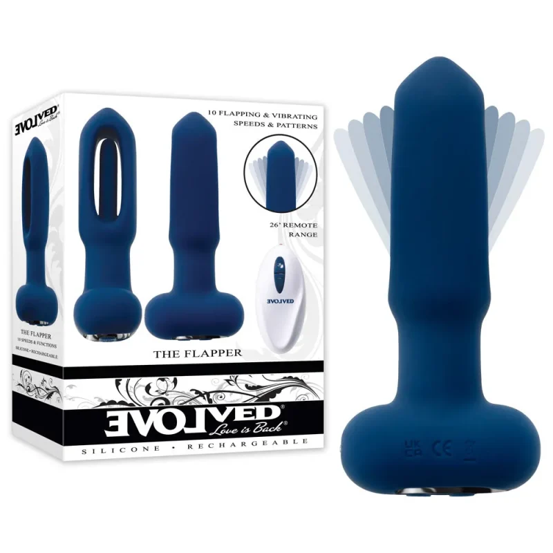 blue 14cm usb rechargeable flapper vibrating butt plug with remote