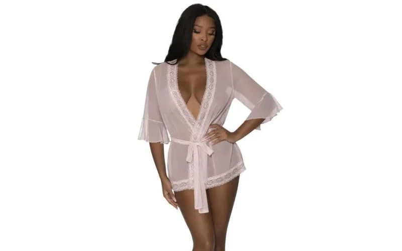 blush lace trim robe