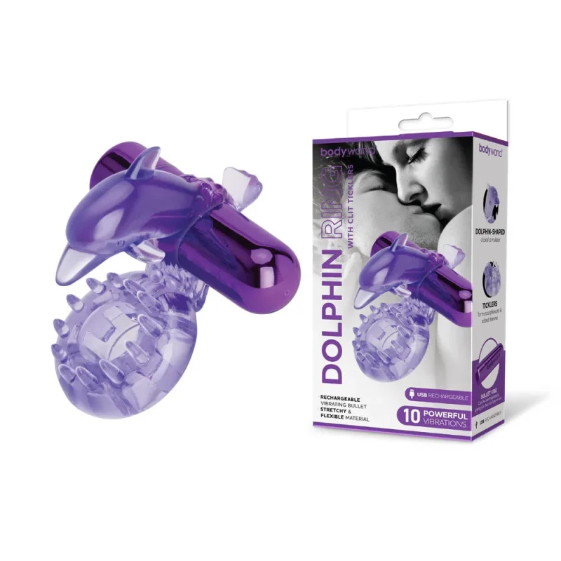 bodywand rechargeable vibrating cock ring with clit ticklers purple usb