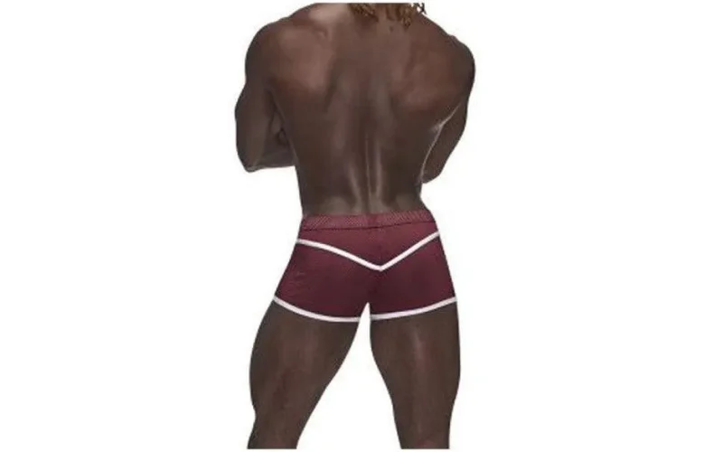 burgundy sport mesh mini shorts for men