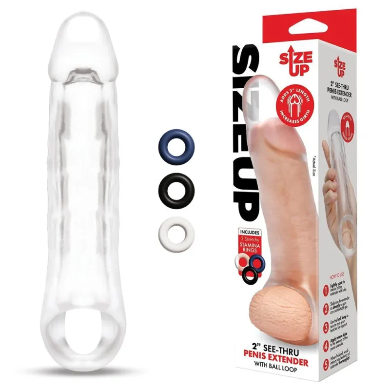 clear 2 penis extender sleeve with ball loop 2