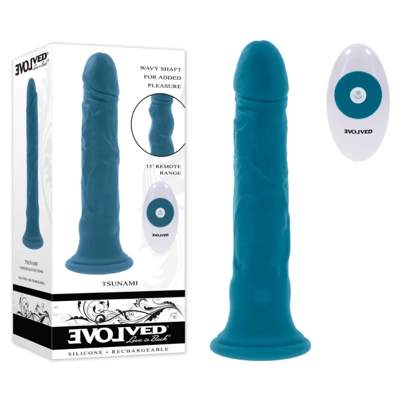 evolved tsunami 18 4 cm blue usb rechargeable vibrating dong with remote