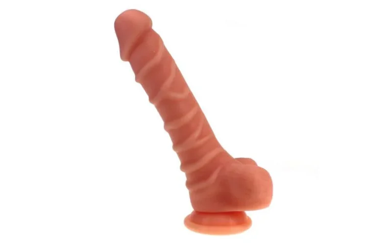 flesh colored realistic dildo with ridged shaft balls