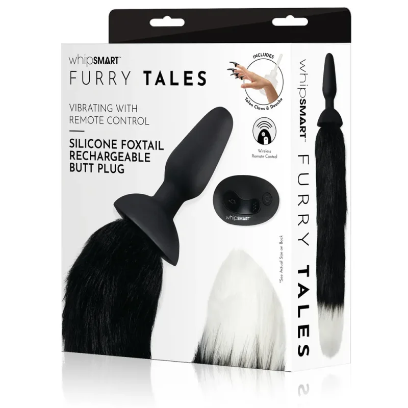 furry tales vibrating foxtail butt plug 9 5cm black with remote control