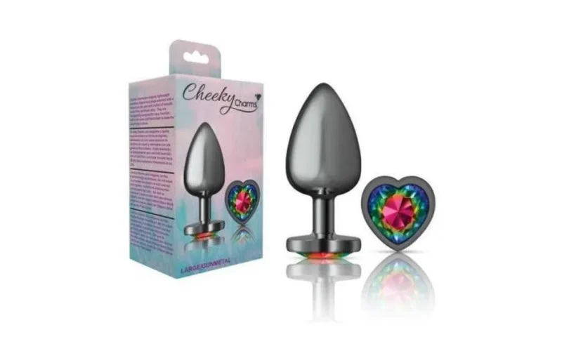 gunmetal heart rainbow jewel large butt plug