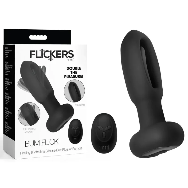 inmi flickers vibrating butt plug 14cm black usb rechargeable with remote