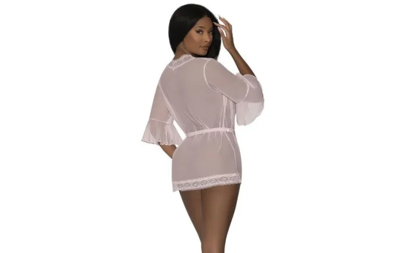 lace trim blush robe