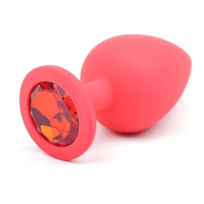 large red silicone anal plug with diamond accent