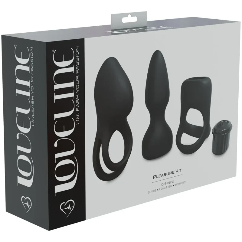 loveline pleasure kit black usb rechargeable 3 piece male set