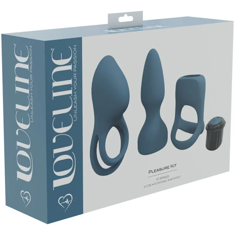 loveline pleasure kit blue usb rechargeable male kit 3 piece set