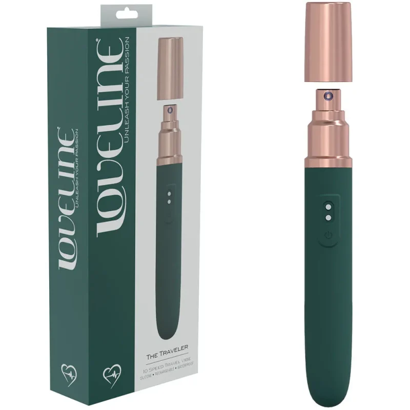 loveline traveler green 17 6cm usb rechargeable vibrator w lube applicator