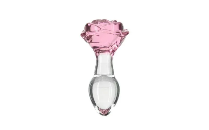 luxurious rosy glass anal plug with clear gem pillow talk