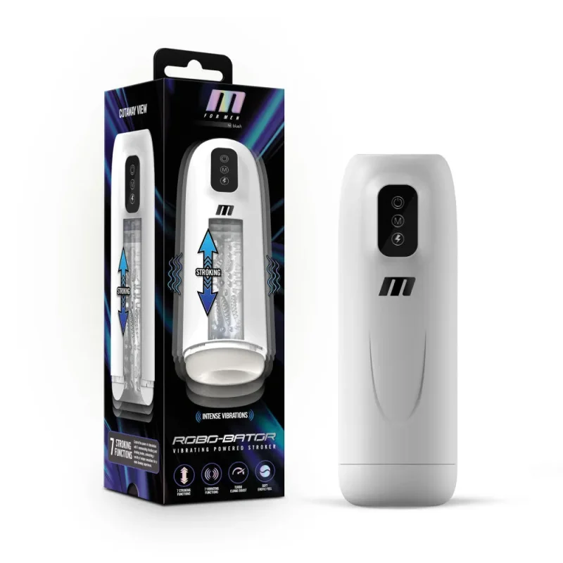 m for men robo bator white usb rechargeable auto stroker