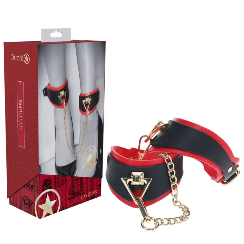 milan collection leg cuffs black red restraints premium