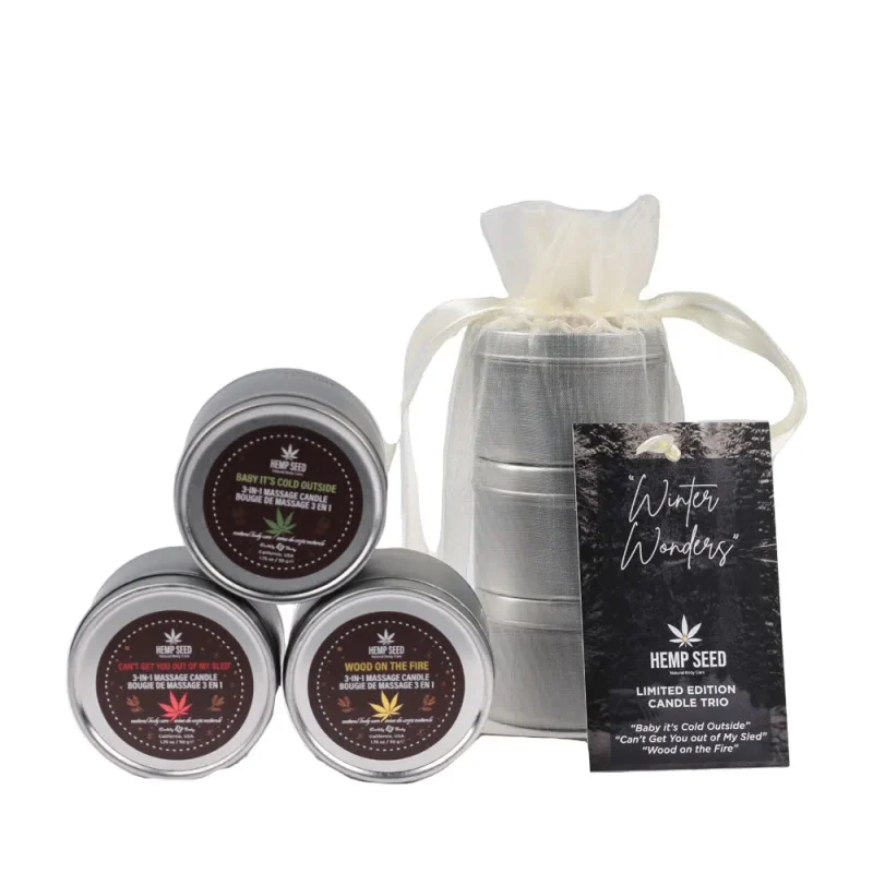 mini scented hemp seed massage candles trio 3 pack