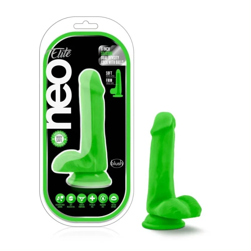 neo elite 6in silicone dual density cock balls neon green