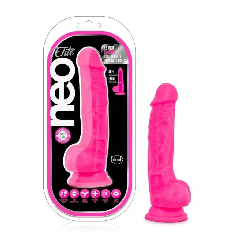 neo elite 7 5 dual density silicone cock balls neon pink