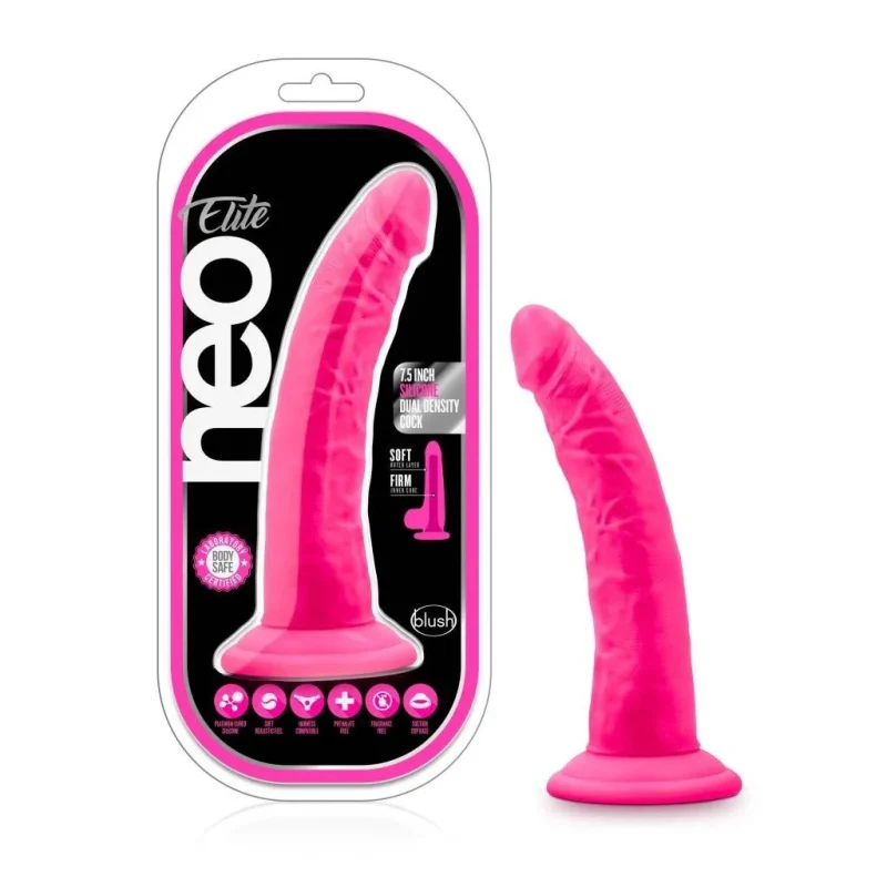 neo elite neon pink 7 5in dual density silicone cock