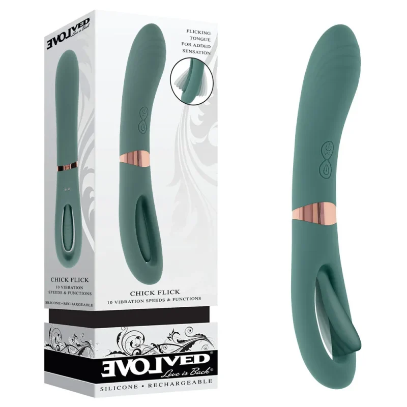 olive green 24 cm usb rechargeable vibrator with flicking tip chick flick