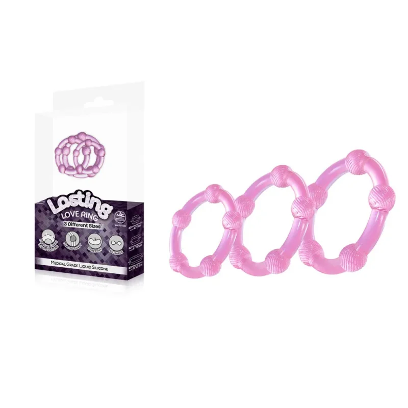 pink beaded cock rings set 3 sizes for lasting love