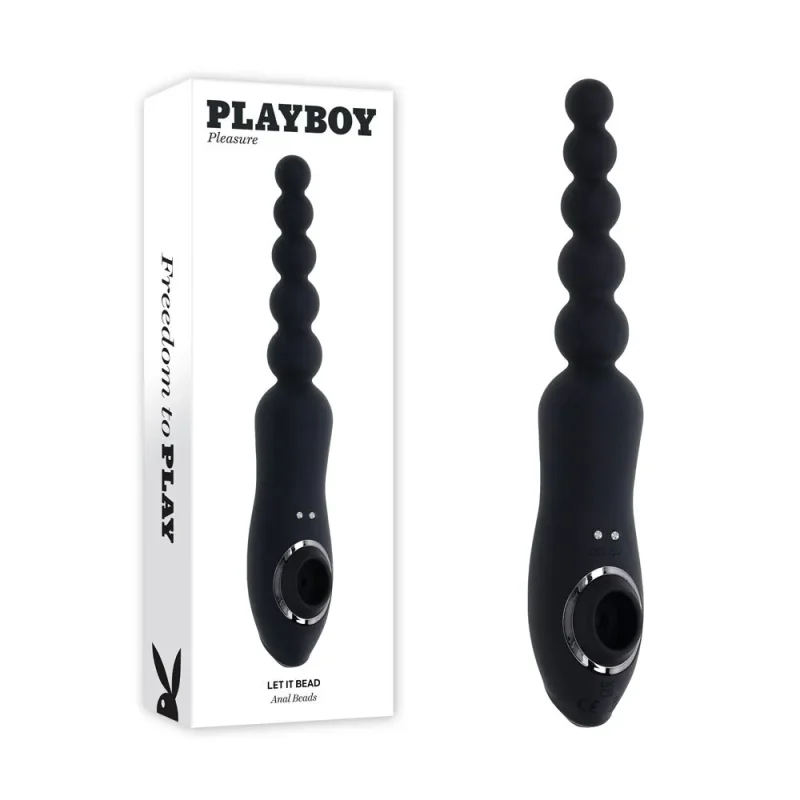 playboy let it bead 23 1cm rechargeable vibrating anal beads with clitoral suction black