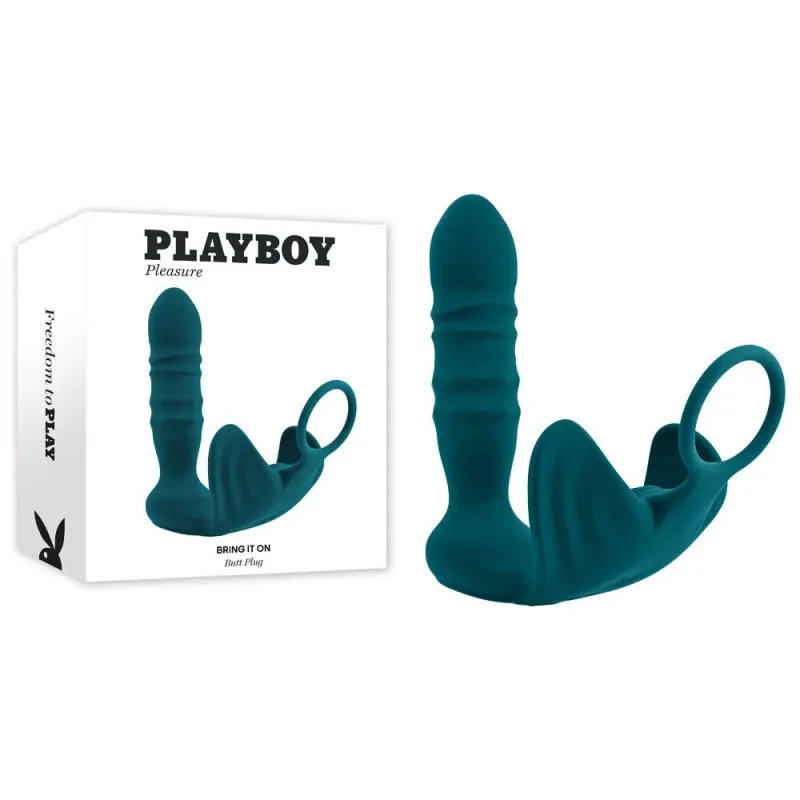 playboy pleasure bring it on teal usb rechargeable thrusting anal plug cock ring