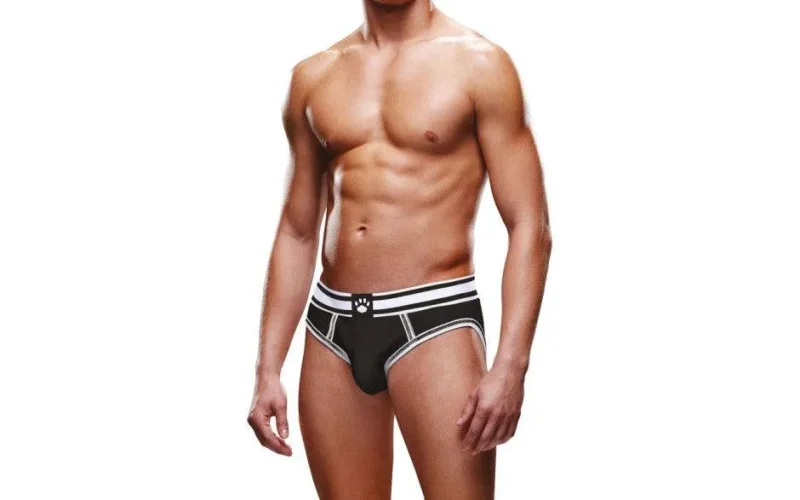 prowler open back brief in white black