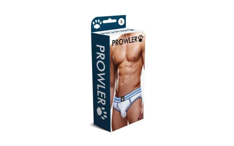 prowler open back brief white blue