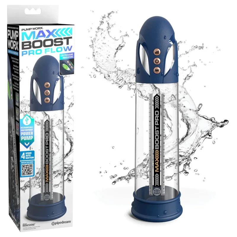 pump worx max boost pro blue clear usb rechargeable waterproof penis pump