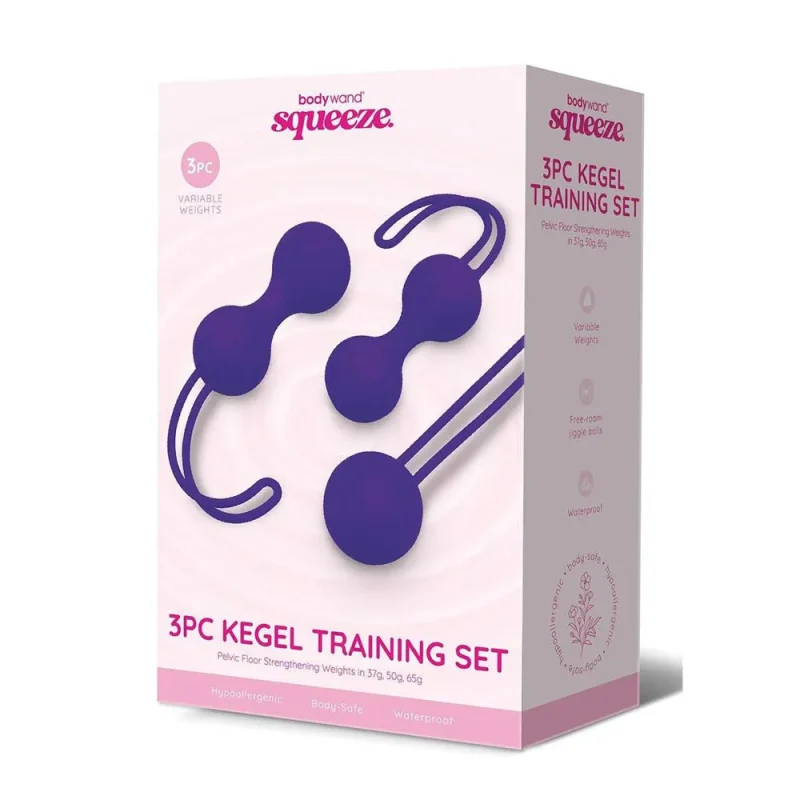 purple 3 piece kegel ball set weighted bodywand squeeze training kit