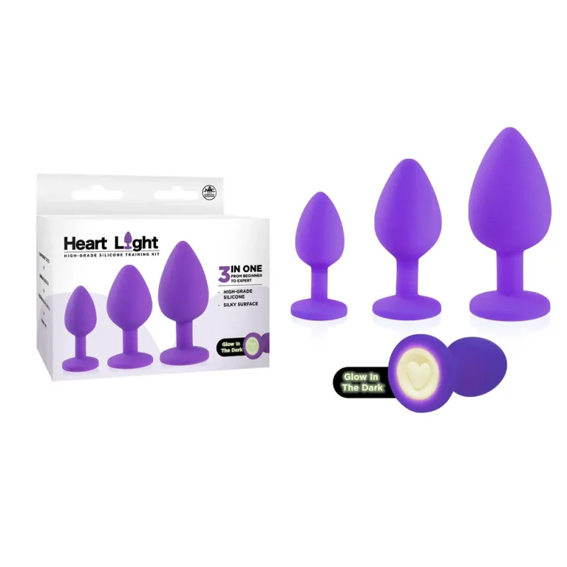 purple glow in dark heart plugs 3 sizes set