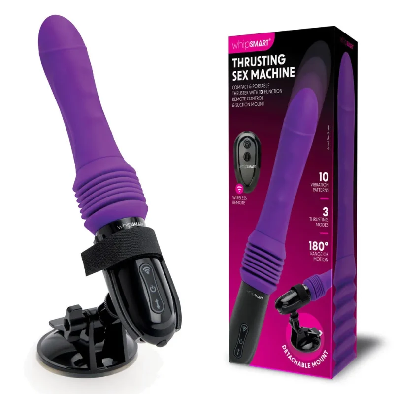 purple usb rechargeable thrusting vibrator 23 cm sex machine with suction mount